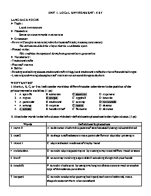 Luyện tập Tiếng Anh Lớp 9 - Unit 1 Local environment - Key